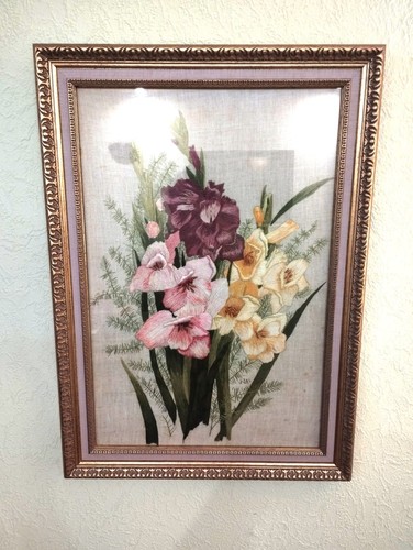 Tableau ancien art broderie