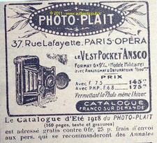 PHOTO PLAIT Appareil photo ANSCO publicité 1918 ad PUB