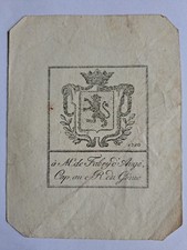 EX LIBRIS ARMORIE DE JEAN DE FABRY D'AUGE (1749-1823). CAP. DU GENIE / GUYENNE
