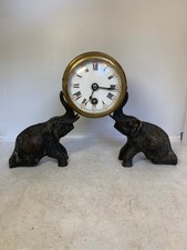 ANCIENNE PENDULE DECOR ELEPHANT EN BRONZE