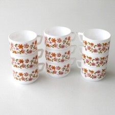 9 Tasses à  café ARCOPAL Modèle fleurs orange vintage