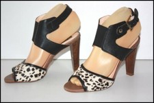 JORGE BISCHOFF  Sandales Fourrure Rase Imprimé Léopard Cuir T 36 TTBE