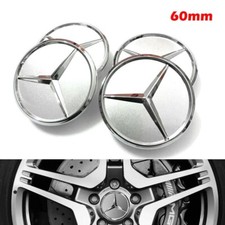 LOt 4 Cache Moyeu 60mm Silver Pour Mercedes Logo Emblème Jante Centre De Roue