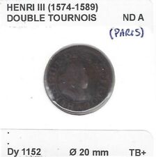 HENRI III (1574-1589) Double tournois ND A Paris TB+ 3gr13