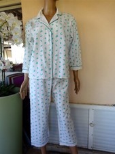 ENSEMBLE PYJAMA  FLANELLE VINTAGE BLANC & VERT VESTE  + PANTALON   T M 38/40 