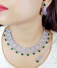 Ensemble de mariée indien Bollywood bijoux plaqué argent boucles d'oreilles C...