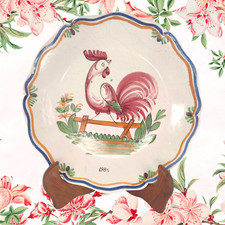 Assiette plate faïence ancienne coq oiseau céramique etrangère espagne vintage