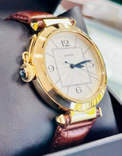 Cartier Pasha 42mm Gaucher 2726 18k Jaune or Sur Cuir Bande Rare Montre