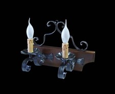 Applique Rustique Fer Forgé et Bois A 2 Lumières Coll. Bga 1167