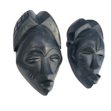 Wooden african mask black Statue Sculpture 2 masques bois decoration  africain e