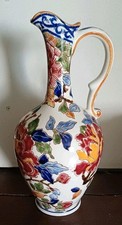 Ancien pichet broc GIEN France faïence décor pivoine vintage Aiguière 