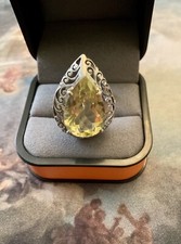 MARQUISE ÉNORME CITRINE, ARGENT CISELÉ MAIN, SPLENDIDE ANCIENNE BAGUE