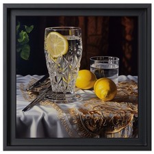 🍋 Tableau Nature Morte 30x30 cm – Verres & Citrons – Peinture Contemporaine