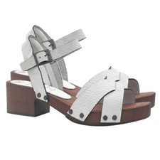 Sandales Blanches Basses Avec Bandes Croisées En Cuir Et Bride - MY174 BLANC