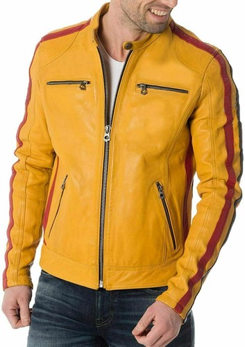 Veste cuir jaune pour homme - en,