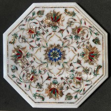 12 " Marbre Coin Table Haut Demi Précieux Pierres Pietradura Incrustation