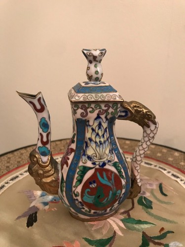 Cloisonne theiere bronze emaux - theiere,