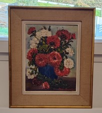 peinture a l huile bouquet de fleur ancienne xx e