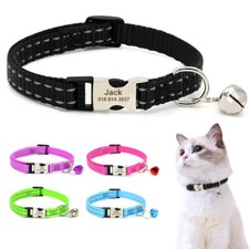 Collier Nylon Personnalisé Pour Chien Chat Chaton Nuit Réfléchissant avec Grelot