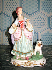 ANCIENNE PORCELAINE CAPODIMONTE DAME ET SON PETIT CHIEN-MADE IN ITALY-N°32
