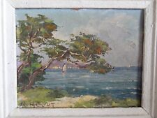 Raoul About ancienne huile sur isorel paysage marin XX