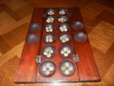 Jeu stratégie Awalé (awélé) double ancien bois acajou sculpté