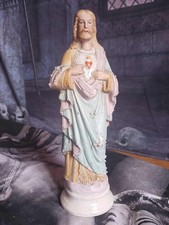 Statue saint jesus christ sacre coeur en porcelaine biscuit Germany sacred heart