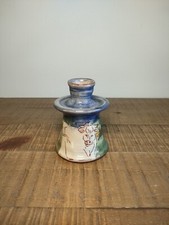 Bougeoir/Vase en Céramique Émaillé Taureau/Vache dans Un Pré - Vert/Bleu -Ancien