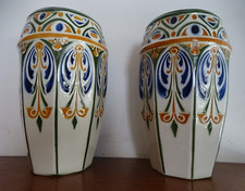 Paire de vases faience  St clément KG Lunéville art déco - 26 cm
