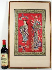 ANTIQUE CHINESE CHINA QING DYNASTY EMBROIDERY HANGING PANEL GUANYIN FRAMED