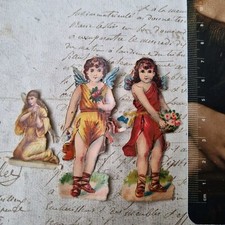 3 Chromos Anciens Anges Fée XIXè Découpis Gaufrés Victorian Scrap