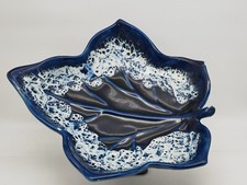 Coupe à Fruits Vintage Vallauris en Forme de Feuille Bleue et Écume de Mer