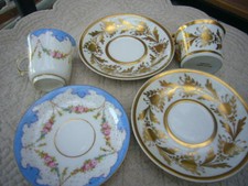 TWO MOCHA CUPS AND SAUCERS PORCELAIN DE PARIS and  LIMOGES  XIX ct