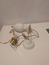 Ancien plafonnier suspension en porcelaine blanche et laiton – style vintage...