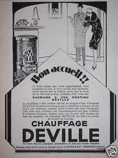 PUBLICITÉ CHAUFFAGE DEVILLE CHEMINÉE À FEU CONTINU BON ACCUEIL