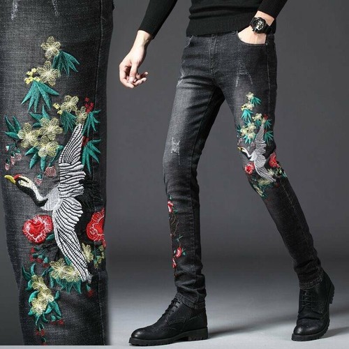 Hommes brodé pantalon jeans - hommes,