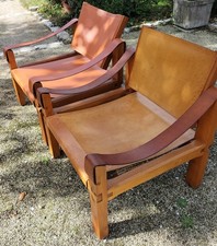 Paire de fauteuil lounge en cuir, Sahara Safari S10-X, Pierre Chapo 1964