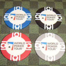 WPT Lot 4 jetons officiels World Poker Tour Nour Bleu Rouge Blanc / gris clair