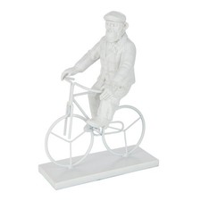 Statuette Déco "Singe Vélo" 25cm Blanc