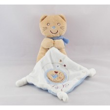 Doudou chat beige - marron, bleu