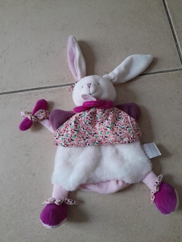 Doudou plat lapin fleurs - doudou,