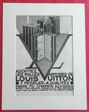 Publicité de presse: Malles Armoires de Louis VUITTON Casquette Tweed ELINA 1931