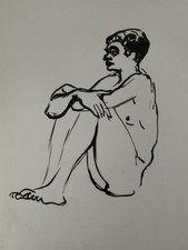 Très Beau Dessin Nu Masculin Nude Drawing Ink Encre Ecole de Paris 1960 (47)