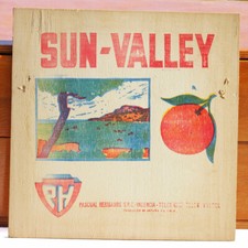 Ancien panneau en bois publicitaire pour les oranges Sun-Valley d'Espagne #2