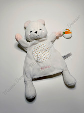 Doudou Plat/Marionnette Robin Le Lapin Blanc Crème Rose Carotte  -  Kachoo Kaloo