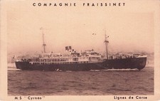 Carte postale ancienne paquebot M/S CYRNOS cie Fraissinet courrier CORSE écrite