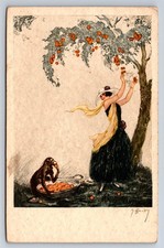 Postcard Woman Picking Fruit