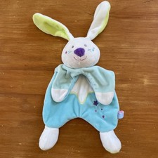 Doudou plat lapin bleu vert blanc violet Jaune étoile Sucre d'Orge