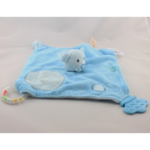 Doudou plat ours bleu hochet