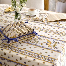 Nappe  faïence de Moustiers  bleu coton 1m50/1m20 - MCTISSUS - 3700913801899